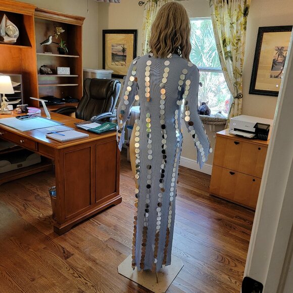 Nasty Gal Disc Sequin Split Sheer Knit Maxi Top Size L NWT - Picture 9 of 11